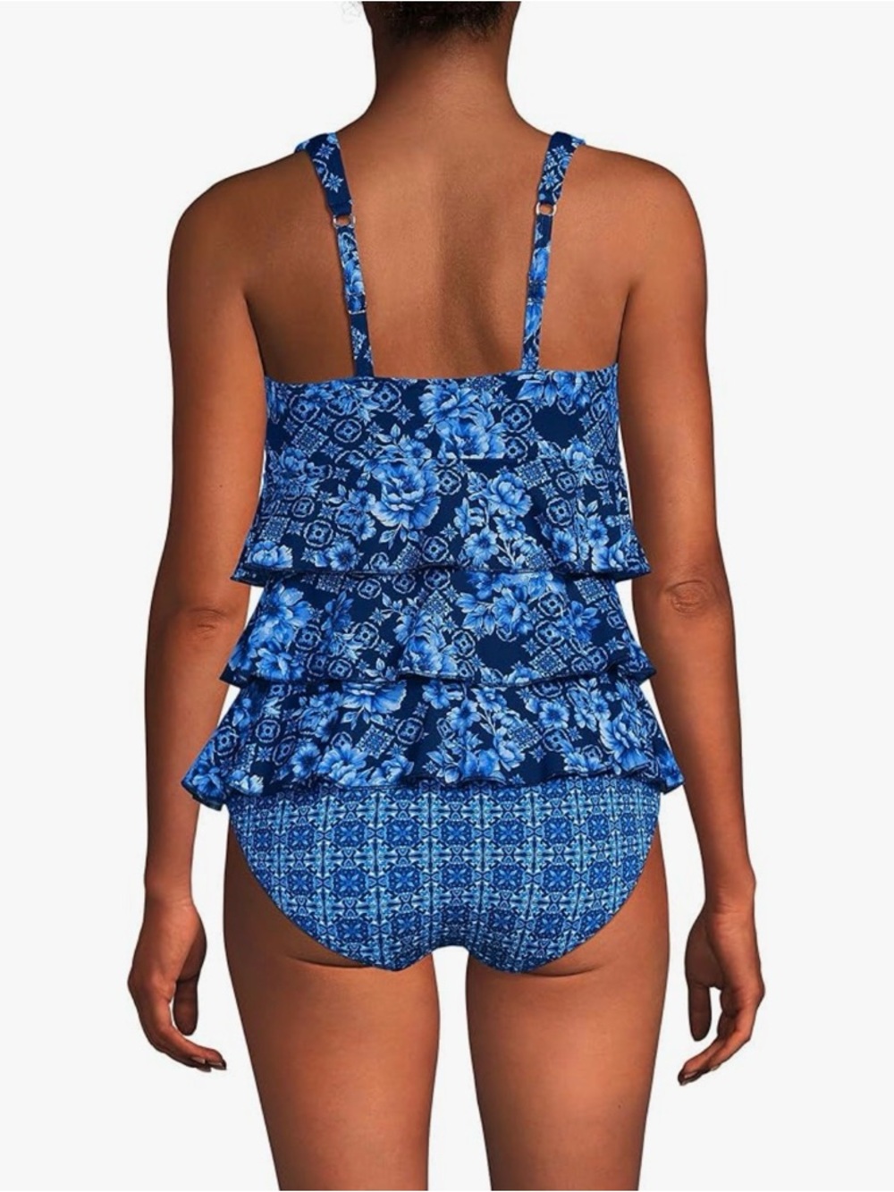 NWT Lands End Smoothing Control Ruffle Fauxkini 1 Piece Swimsuit Navy Floral 8L - Picture 4 of 15